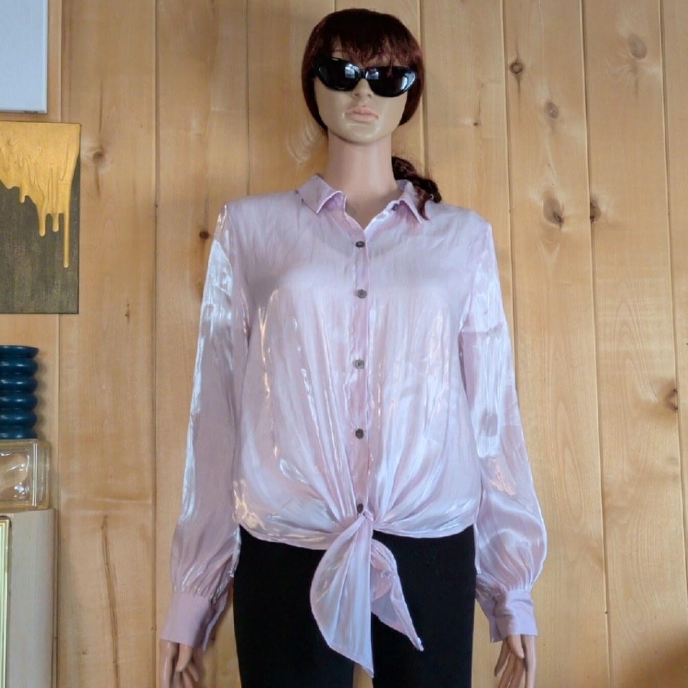 Vince Camuto Light Pink Satin Button-Down Shirt